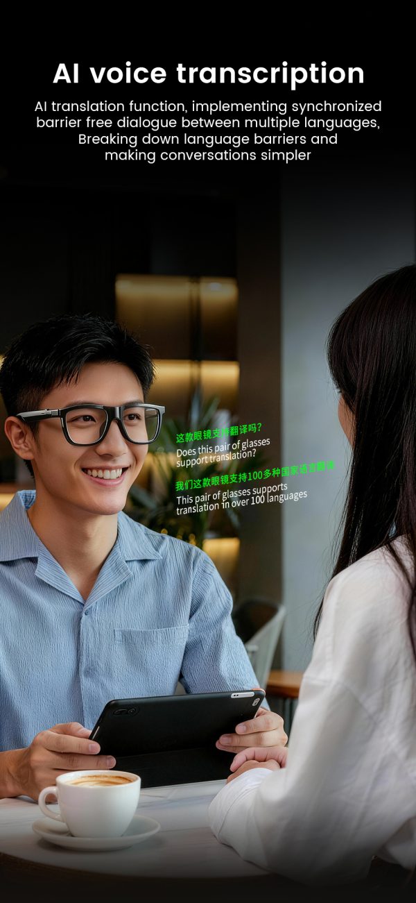 Hight Quality Oem  Smart AI Glasses with 8MP HD Camera Video Recording WIFI Transmission Real-time Translation Smart Wearable