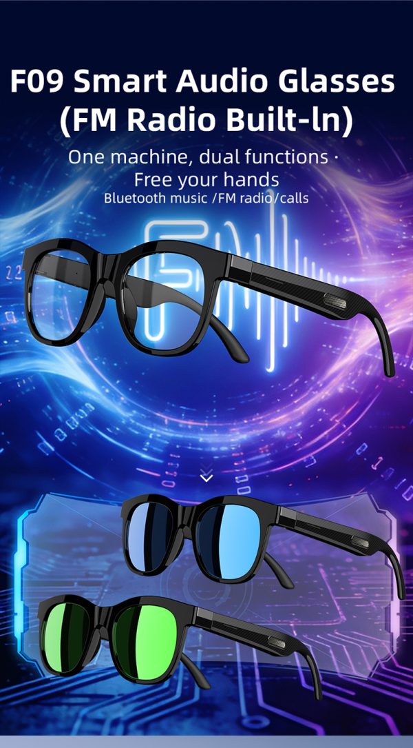 F09 NEW AI Translate Wireless Call FM Smart Glasses Men Women Music Player TWS Eyeglasses UV Protection Sunglasses Waterproof