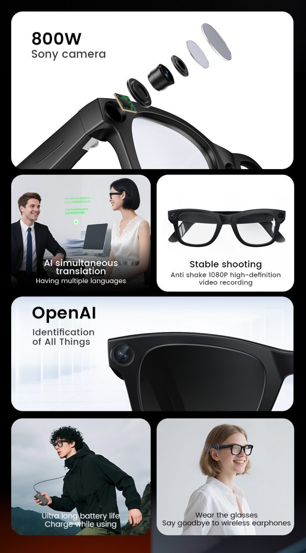Top Quality Smart Glasses Electrochromic Lens 1080p HD Shooting AI Assistant Real-time Translation Wearable Smart Sunglasses