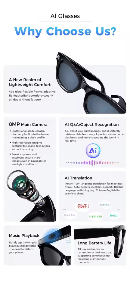 2626 NewSmart Glasses 8MP 4K AI Translation Touch Control Waterproof Sports Speaker Mic Music Player Phone Call M01 Pro ultra