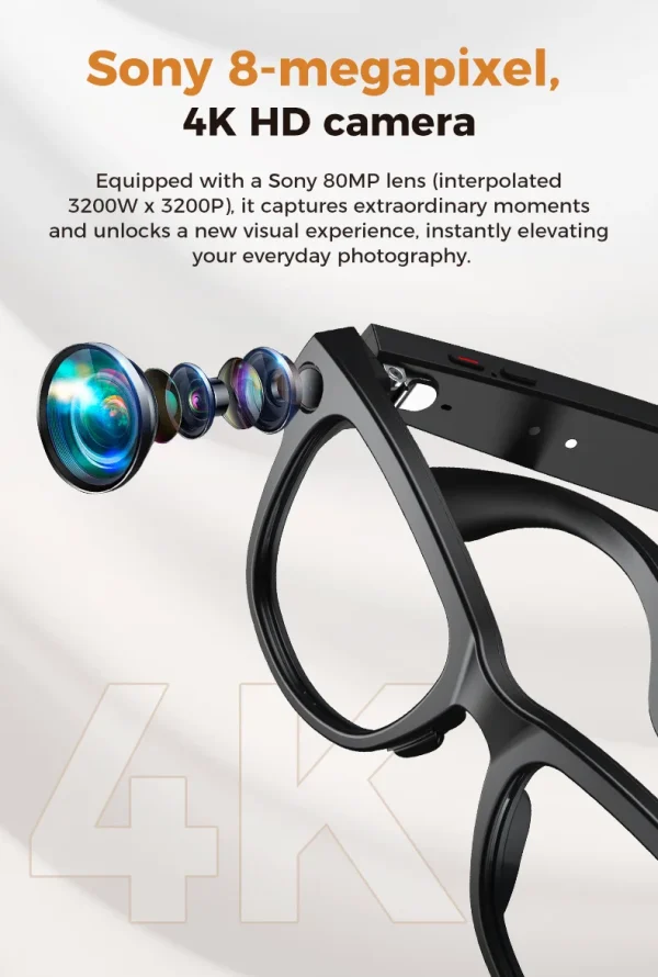 M02 Ultra Smart Glasses Black Technology HD 800W Pixel Magnetic with Charging Case Touch Button Control AI Photo Recognition M02