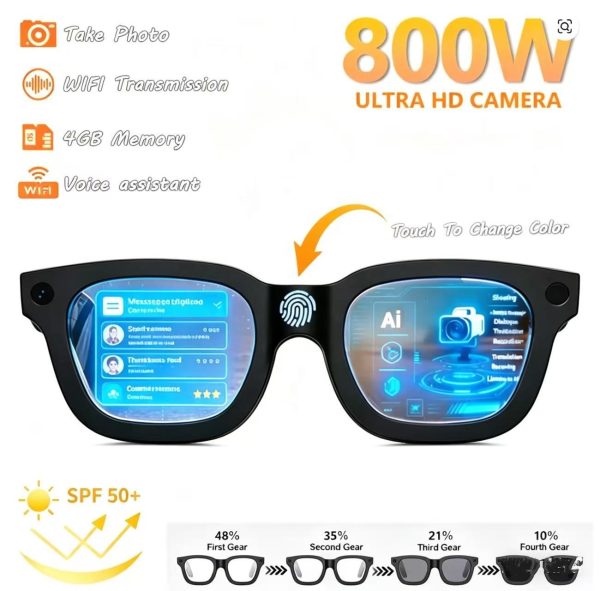 E02C E03C E09C Smart Glasses HD Photo Video Record Open AI Real-time Translation Touch Photochromic Lenses  Call Music Glasses