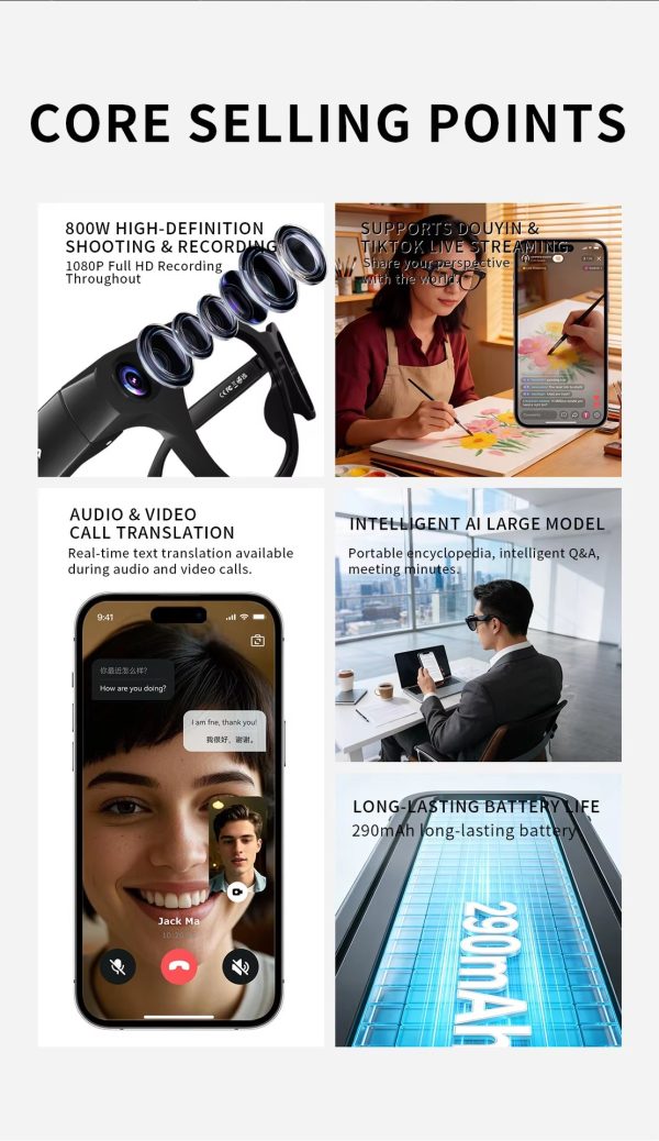 Cheaper Price CY03 AI Smart Glasses With 8MP High Definition Camera Supports TikTok Live Streaming AI Chat GPT Translation